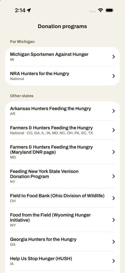 Venison donation programs for Michigan and other states